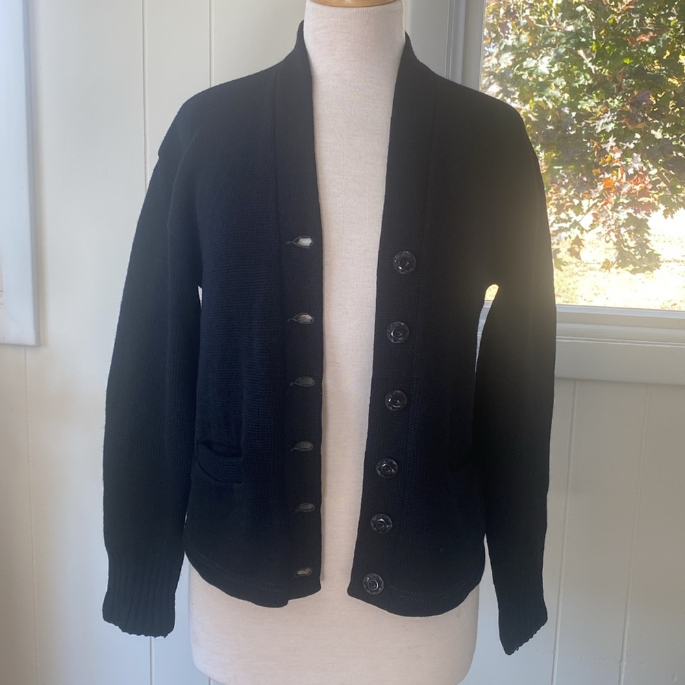 Vintage 1930s 1940s Black Wool Cardigan M - Picture 4 of 13